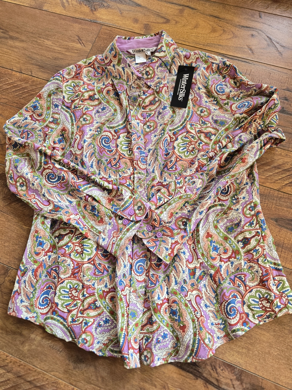 WinterSilks Women’s Pink Multi Paisley Button-Up Shirt